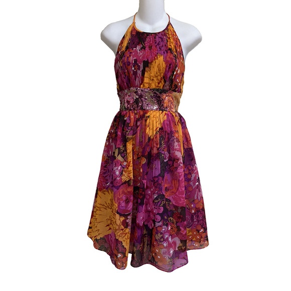 Aidan Mattox % Silk Chiffon‎ Floral Print Dress Halter ~Sz 2~Beautiful - Picture 5 of 8
